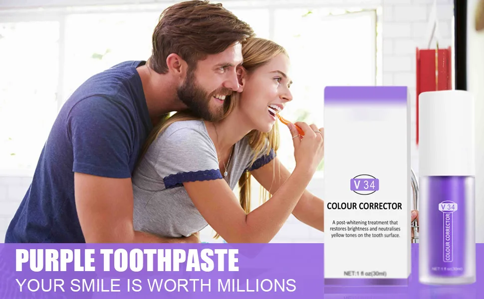 Purple Toothpaste for Teeth Whitening 2pcs Teeth Refresher Purple Color Corrector Booster Toothpaste 3D Teeth Whitening Kit for Tooth Stain Removal Enhances Tooth Brightness - Purple toothpaste