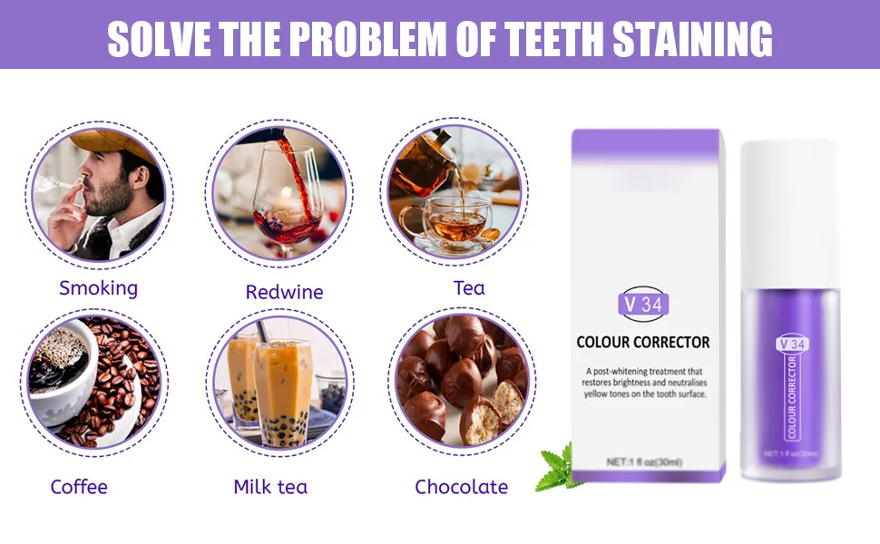 Purple Toothpaste for Teeth Whitening 2pcs Teeth Refresher Purple Color Corrector Booster Toothpaste 3D Teeth Whitening Kit for Tooth Stain Removal Enhances Tooth Brightness - Purple toothpaste