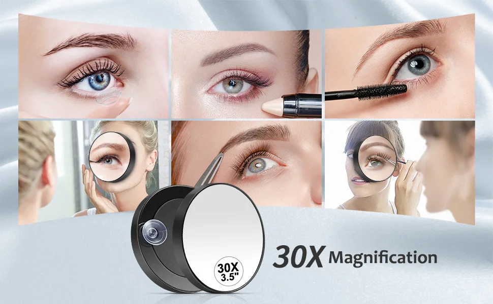 MIYADIVA 30X Magnifying Mirror  Small Magnifying Mirror with Suction Cup and Tweezers  As a Travel Mganifying Mirror  Compact Mirror Set for Plucking Eyebrows 3.5 Inches - pocket mirror