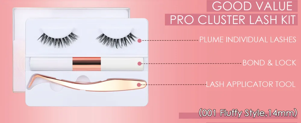 Miuffue C Curl DIY Lash Extension Kit  10Pcs 14mm Lash Clusters with Lash Bond & Seal Lash Applicator Tool  Lash Glue Starter Kit for Self Application  Quick & Easy (Fluffy Style) KIT-001-C Curl-14mm - at home diy lash extension kit