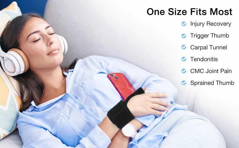 DOEPLEX Trigger Thumb Splint for Women & Men  Adjustable Thumb Spica Support Brace Stabilizer for Pain  Sprains  Arthritis  Tendonitis  One Size Fits Right or Left Hand Black - product information 3