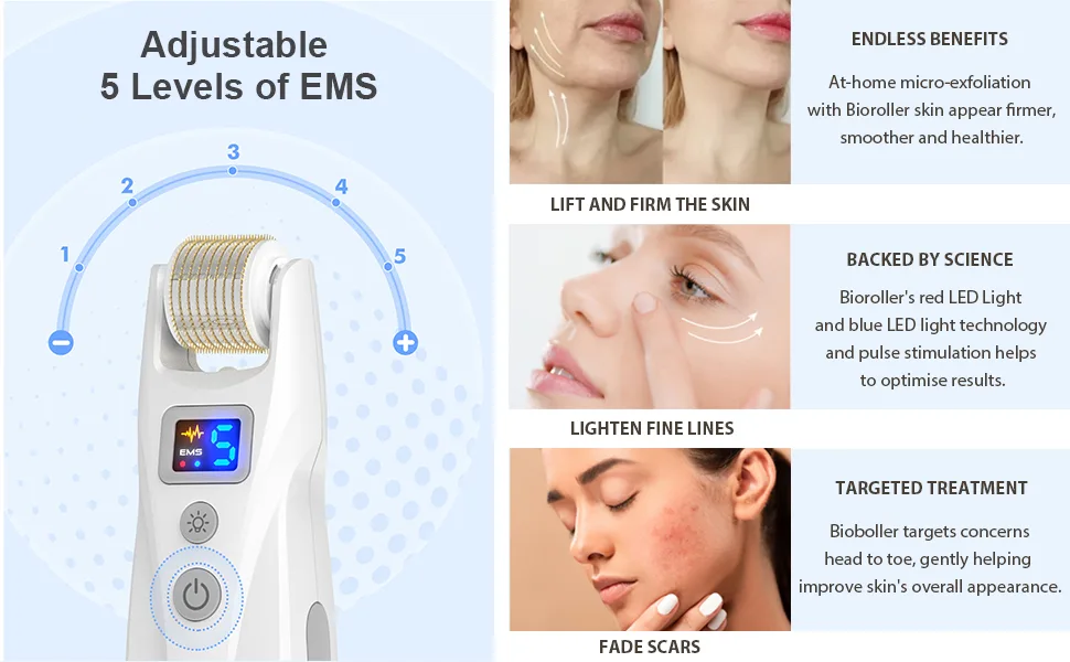 Derma Roller Microneedle Roller for Hair Growth & Face 0.25mm Micro Needling Roller 540 Titanium Microneedling 2 LED Lights with Microvibrations Care Skincare Tools for Man Women - hair beard growth