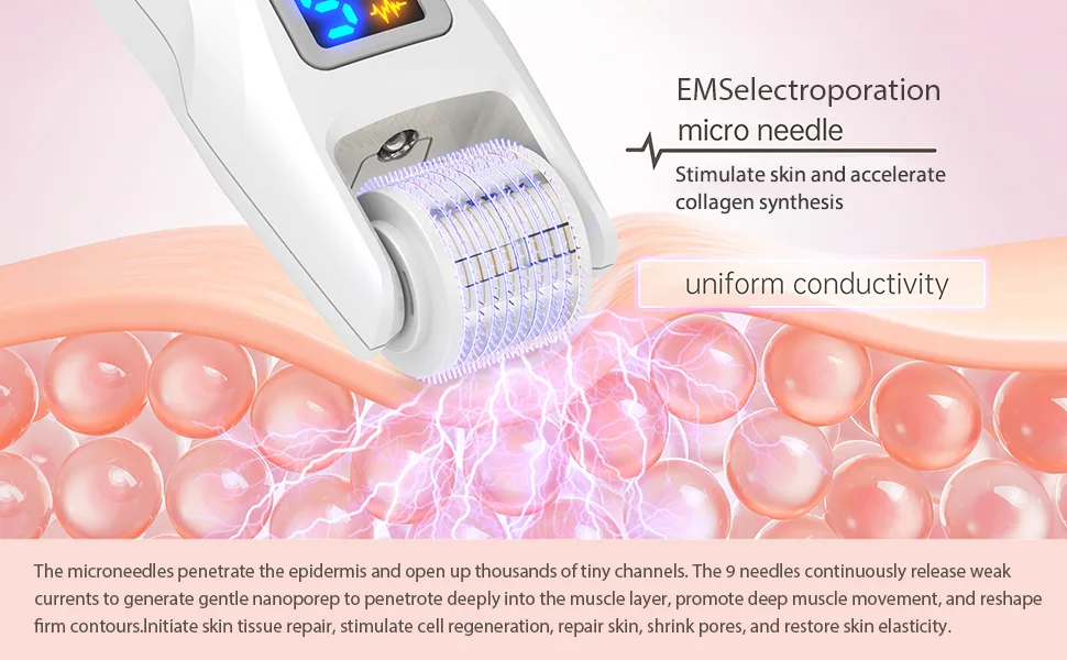 Derma Roller Microneedle Roller for Hair Growth & Face 0.25mm Micro Needling Roller 540 Titanium Microneedling 2 LED Lights with Microvibrations Care Skincare Tools for Man Women - microneedle roller