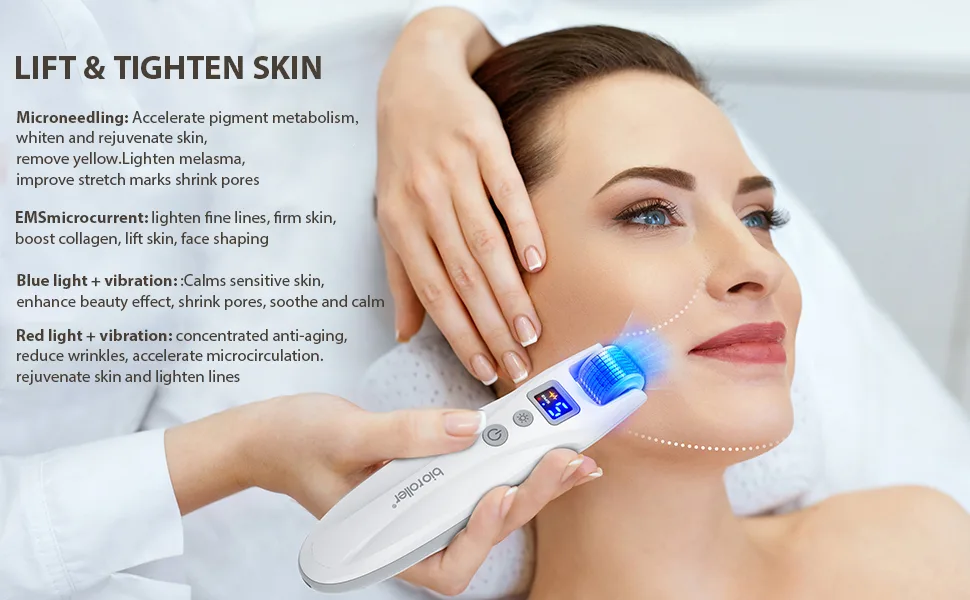 Derma Roller Microneedle Roller for Hair Growth & Face 0.25mm Micro Needling Roller 540 Titanium Microneedling 2 LED Lights with Microvibrations Care Skincare Tools for Man Women - Microneedling