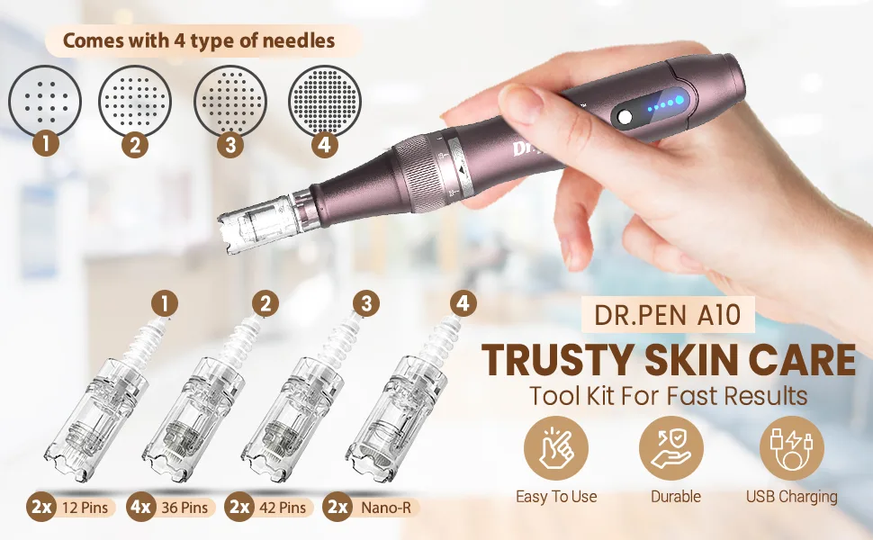 Dr Pen Ultima A10 Microneedling Pen Professional Derma Pen Adjustable Microneedle Dermapen for Home Use 12pins*2pcs 36pins*4pcs 42pin*2pcs Nano-R*2pcs - skin pen