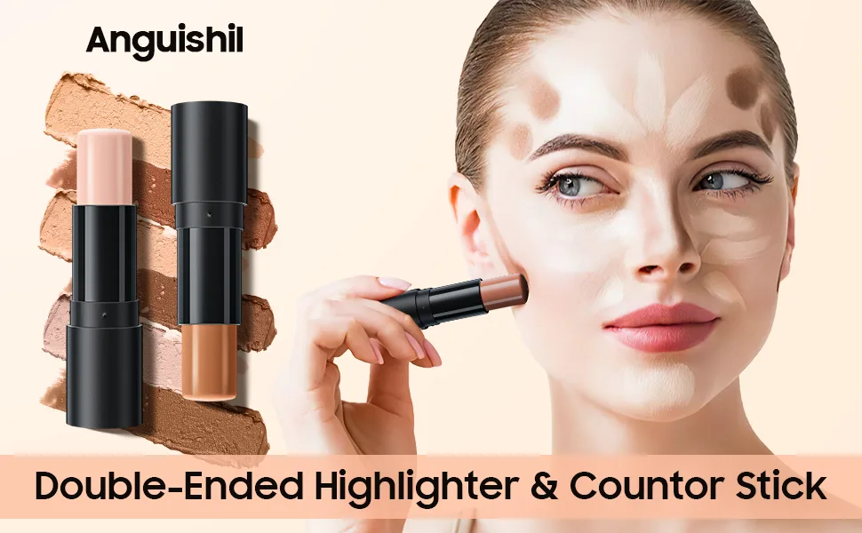 Double-End Highlighter Contour Stick  Cream Contour Stick Makeup Highlighter Stick  Professional Long-Lasting & Waterproof Face Body Contour Makeup Bronzer Stick (01Ivory+Dark Brown) - product information 1
