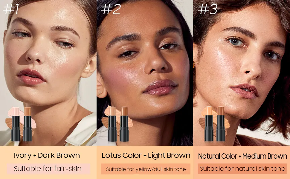 Double-End Highlighter Contour Stick  Cream Contour Stick Makeup Highlighter Stick  Professional Long-Lasting & Waterproof Face Body Contour Makeup Bronzer Stick (01Ivory+Dark Brown) - product information 2