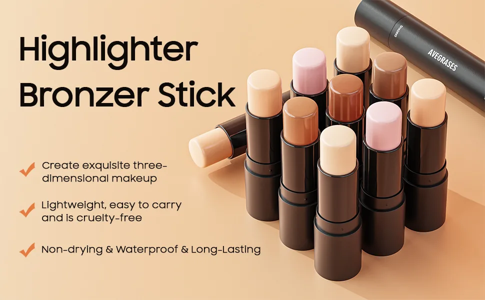 Double-End Highlighter Contour Stick  Cream Contour Stick Makeup Highlighter Stick  Professional Long-Lasting & Waterproof Face Body Contour Makeup Bronzer Stick (01Ivory+Dark Brown) - product information 6