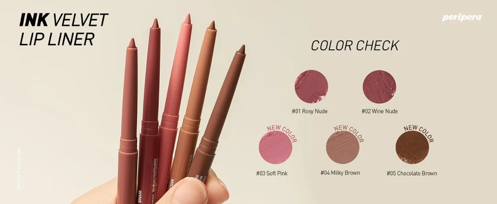Peripera INK VELVET LIP LINER (001 ROSY NUDE) - color chart.pc