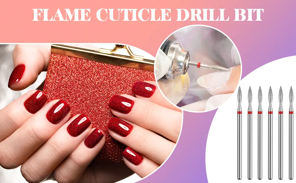Difenni Cuticle Drill Bit Nail Drill Bits Flame Cuticle Clean Drill Bit for 3/32''Electric Nail File Machine Cuticle Bit Nail Prep Tool Red-Flame - Flame Cuticle Clean Drill Bit1