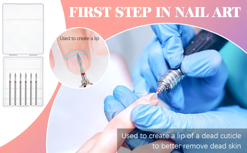 Difenni Cuticle Drill Bit Nail Drill Bits Flame Cuticle Clean Drill Bit for 3/32''Electric Nail File Machine Cuticle Bit Nail Prep Tool Red-Flame - Flame Cuticle Clean Drill Bit2