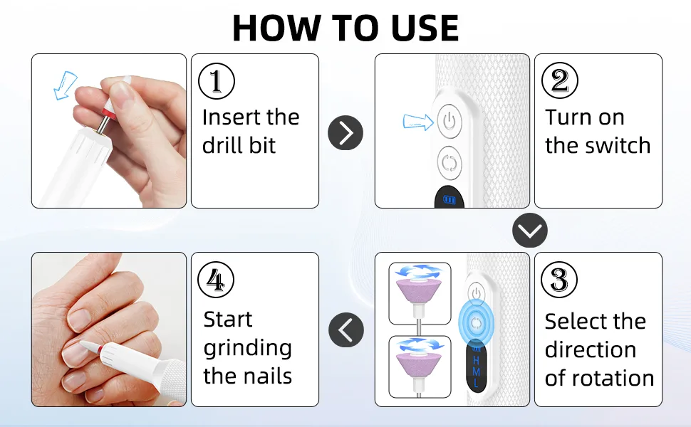 Portable Electric File Machine with 5Attachments & 5 Sanding Bands  for Acrylic Gel Manicure and Pedicure - product information 2