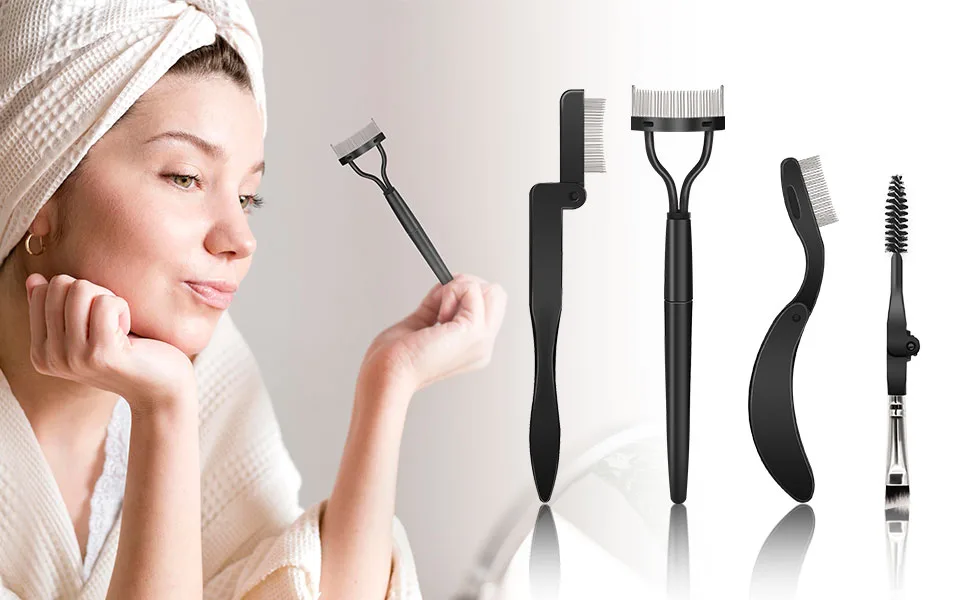 D Foldable Eyebrow Comb Eyelash Separator Comb Foldable Eyelash Grooming Brush Foldable Double-Ended Eyebrow Brush Mascara Applicator for Brows Lashes Makeup tools for home travel(4 Pieces) - Foldable Eyebrow Comb