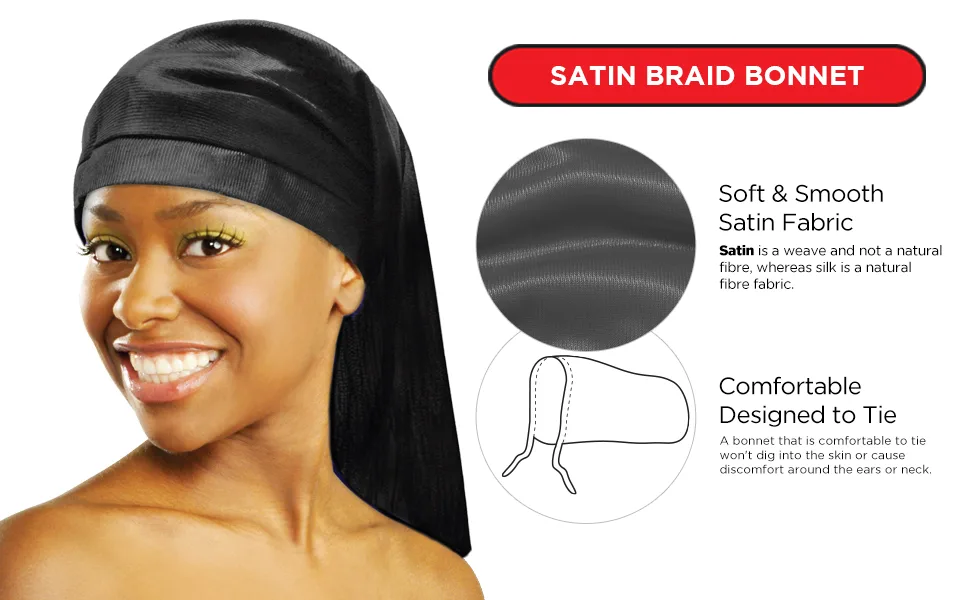Donna Satin Braid Bonnet Black Cap  Womens Braid Bonnet  Loc Bonnet  Twist Bonnet 1pc Black Braid Cap - Satin Braid Bonnet silky comfortable braid drealocks long hair