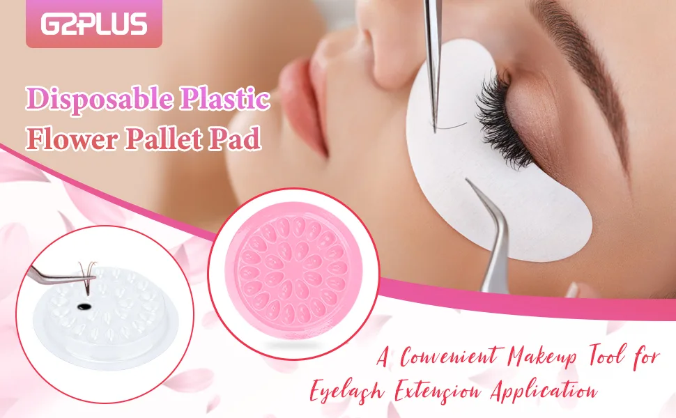 G2PLUS False Eyelashes Glue Holders  100 PCS Disposable Eyelash Glue Holder Plastic Glue Pallet Pad for Eyelash Extensions (Pink) - Flower Pallet Pad