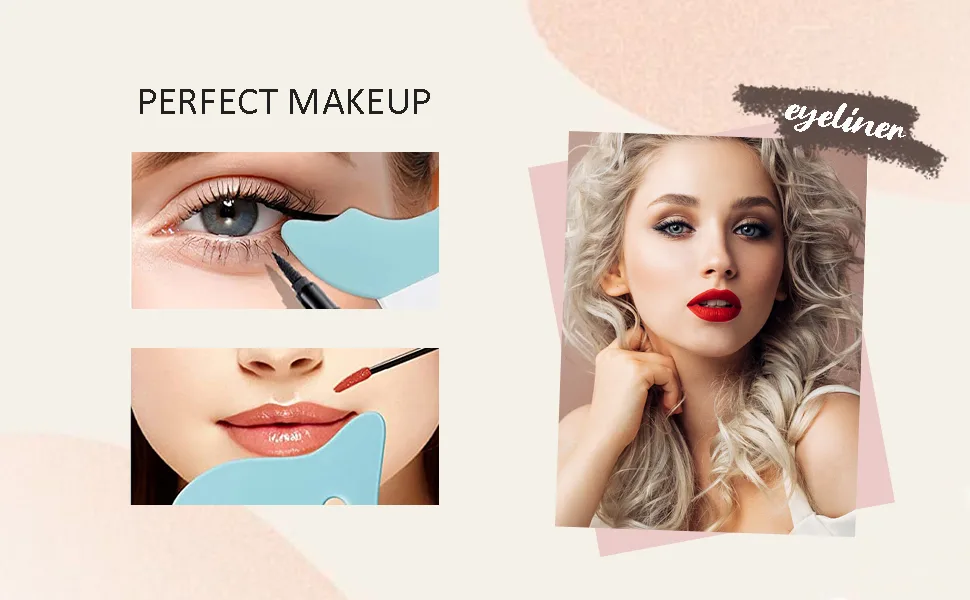 Deacocal Eyeliner Stencils 4Pcs Reusable Silicone Eyeliner Aid Mascara Shield Eyeliner Eyelash Eyeshadow Lipstick Applicator Guide Tool Multifunctional Eye Makeup Tool Easy to Use (Blue) - eyeliner aid