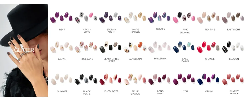 NAILOG Semi Cured Gel Nail Strips (20 Extra Long Stickers/Wraps) | Glossy & Long Lasting Soft Gel Finishing | Pink Moonlight - Glitter Gel Nail Strips