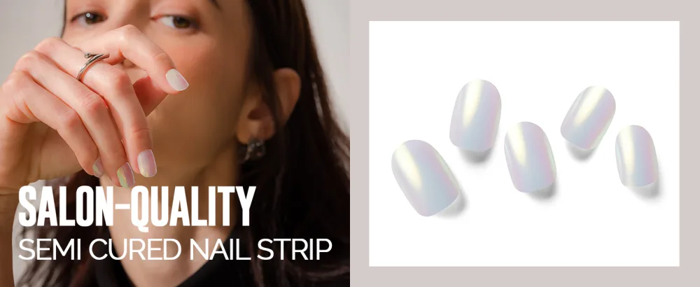 NAILOG Semi Cured Gel Nail Strips (20 Extra Long Stickers/Wraps) | Glossy & Long Lasting Soft Gel Finishing | Pink Moonlight - NAILOG