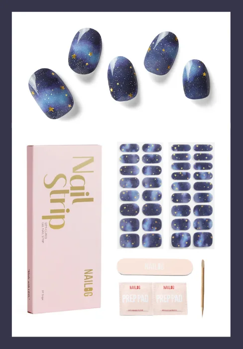 NAILOG Semi Cured Gel Nail Strips (20 Extra Long Stickers/Wraps) | Glossy & Long Lasting Soft Gel Finishing | Pink Moonlight - NAILOG