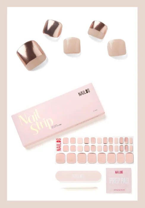 NAILOG Semi Cured Gel Nail Strips (20 Extra Long Stickers/Wraps) | Glossy & Long Lasting Soft Gel Finishing | Pink Moonlight - NAILOG