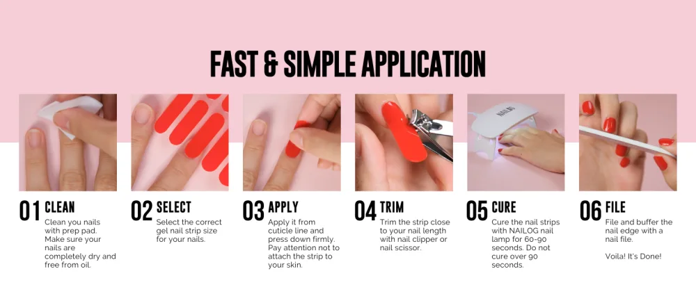 NAILOG Semi Cured Gel Nail Strips (20 Extra Long Stickers/Wraps) | Glossy & Long Lasting Soft Gel Finishing | Pink Moonlight - NAILOG