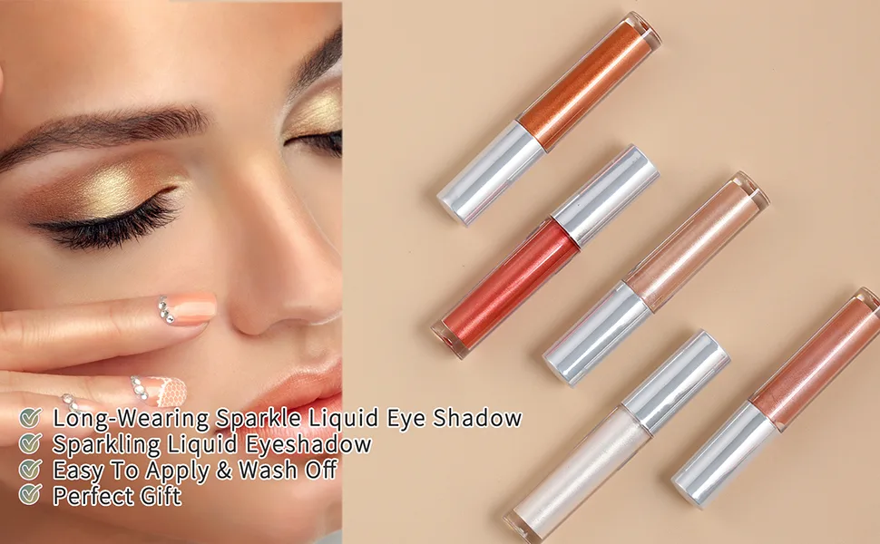 Vodisa Liquid Glitter Eyeshadow  Shimmer Cream Eye Shadow Quick-Drying  Non-Sticky  Blendable Long Lasting Waterproof Brightener Shiny Highlighter Eye Shadow Make Up Set 06 - eyeshadow stick