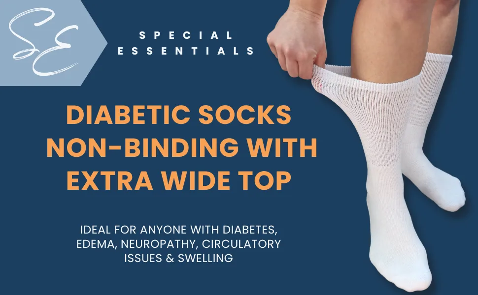 Special Essentials 3 Pairs Cotton Diabetic Crew Socks - Non-Binding Wide Top Comfort & Support for Men & Women Large White - Special Essentials diabetic socks