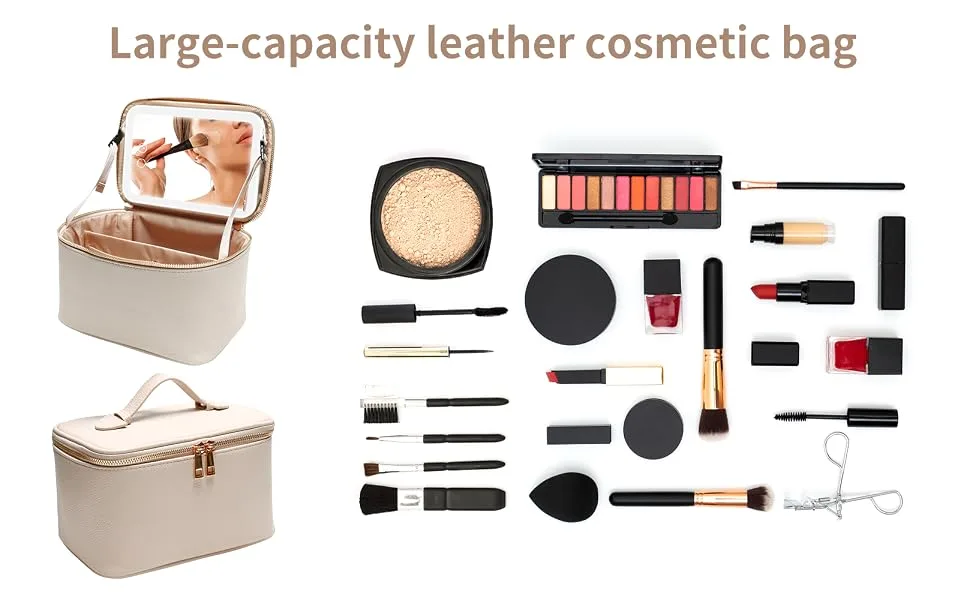 Atopskins Revolutionary Travel Makeup Bag with LED Lights Mirror   Professional Cosmetic Storage  Waterproof Leather - make up case