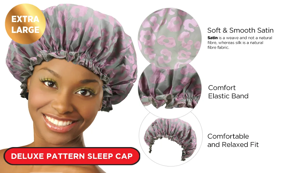 DONNA ARGAN Patterned Sleep Cap XL Light Leopard - Argan black castor oil treatment deluxe pattern sleep cap leopard zebra extra large