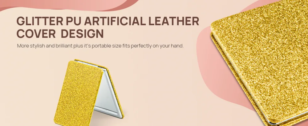 OMIRO Compact Mirror  Glitter PU Leather 1X/3X Magnification  Ultra Portable for Purses  2.4 W x 3.4 L (Black) Black Rectangular - PU artificial