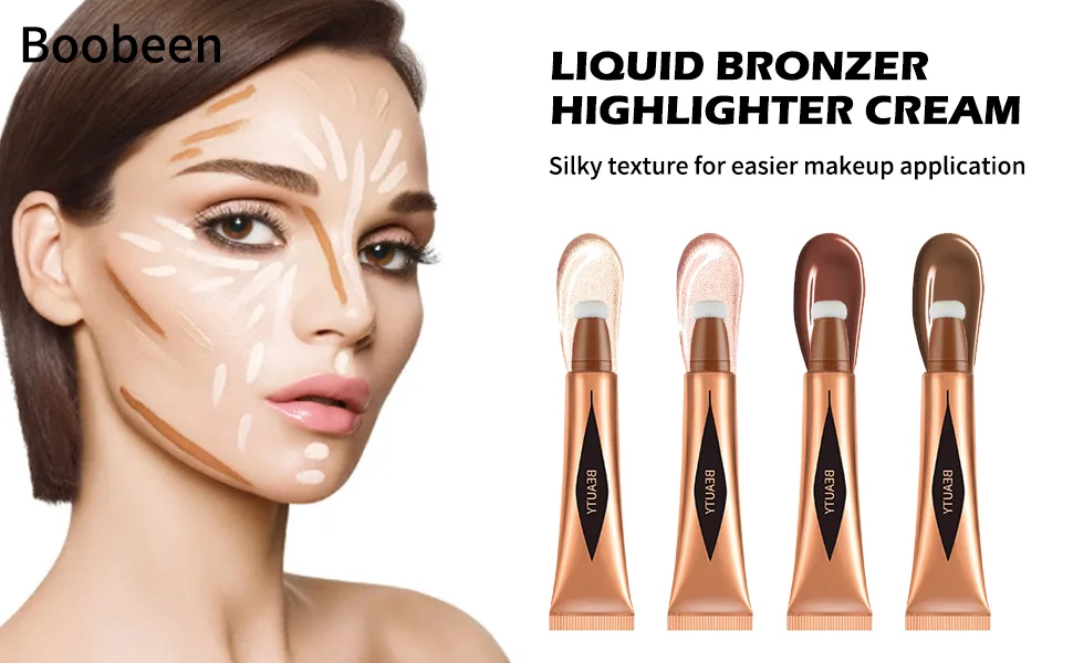 Boobeen Liquid Highlighter Contour Beauty Wand  Cream Bronzer Illuminator Stick with Cushion Applicator  Create 3D Face Makeup 06 - product information 1