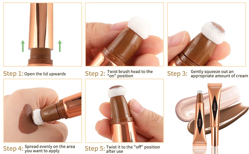 Boobeen Liquid Highlighter Contour Beauty Wand  Cream Bronzer Illuminator Stick with Cushion Applicator  Create 3D Face Makeup 06 - product information 7