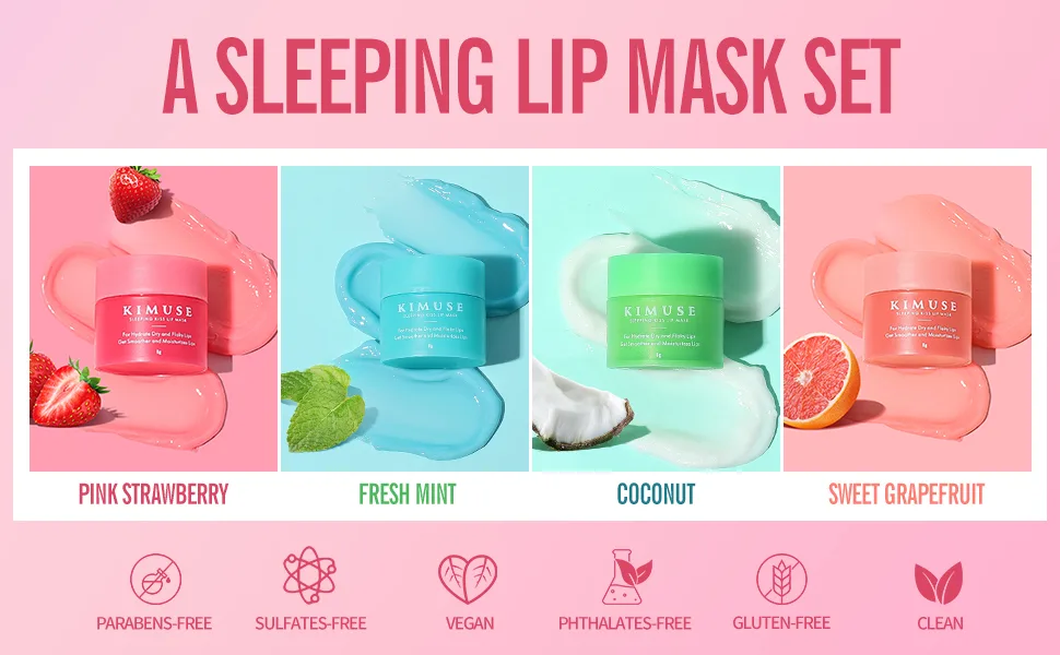 KIMUSE Lip Sleeping Mask Set - Overnight Treatment Lip Care Products | Moisturize & Nourish  Cracked Dry Lips  Intense Hydration with Shea Butter - lip mask overnight
