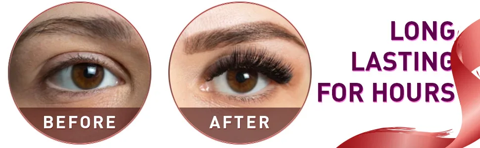 Secret Xpress Control 4D Silk Fiber Lash Mascara  Lengthening and Thick  Volume  Long Lasting  Smudge-Proof  All Day Full  Long  Thick Eyelashes (Brown) - Before and after