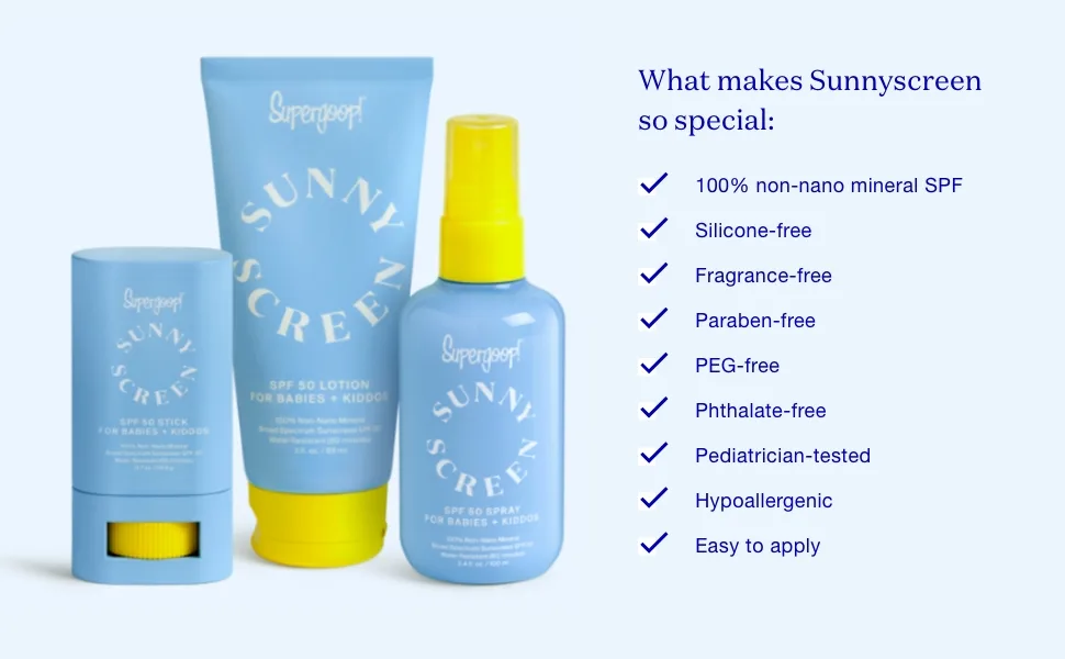 Supergoop! Sunnyscreen 100% Mineral Stick SPF 50  0.7 oz - Face & Body Sunscreen for Babies & Kids - 100% Non-Nano Mineral Formula - Pediatrician Tested  Hypoallergenic  Fragrance & Silicone Free - Sunnyscreen