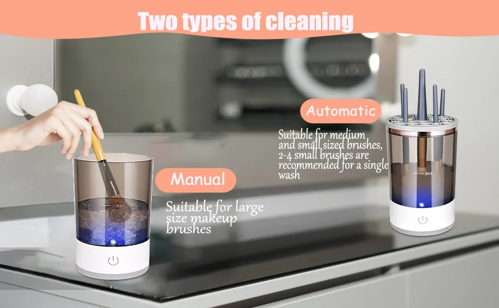 KKL Makeup Brush Cleaner Machine Electric Cosmetic Automatic Brush Cosmetic Supplies Storage Box Deep Cosmetic Brush Spinner for Brushes - Automatic brush washer, manual brush washer