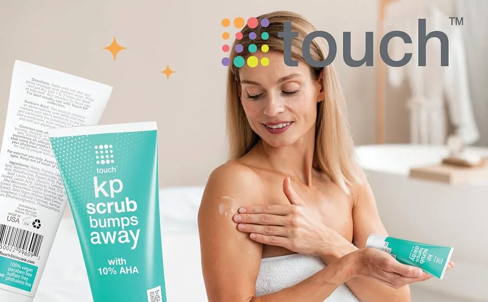 Touch KP Scrub Bumps Away Exfoliating Rough & Bumpy Skin Body Scrub for Keratosis Pilaris with 10% AHA - 8 oz - KP Scrub Bumps away formulated with 10% AHA