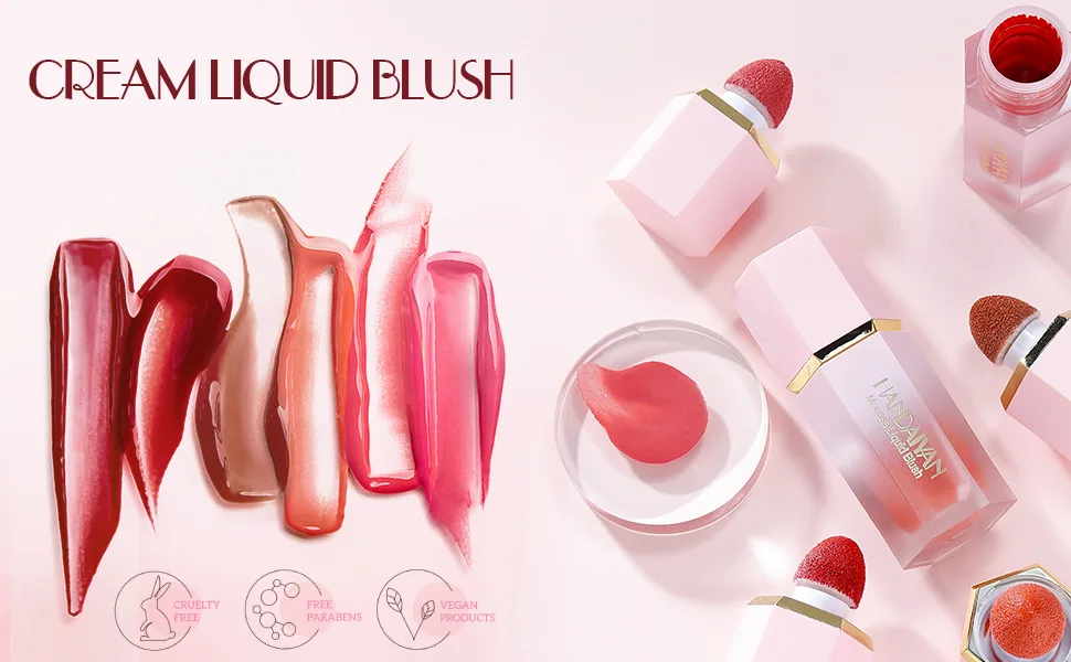Soft Cream Liquid Blush  Makeup Blush for Cheeks Lightweight Natural Blush Stick with Cushion Applicator Silky Smooth Skin Moisturizing (swipe right) - 6 SHADE BLUSH