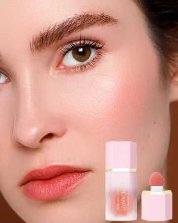 Soft Cream Liquid Blush  Makeup Blush for Cheeks Lightweight Natural Blush Stick with Cushion Applicator Silky Smooth Skin Moisturizing (swipe right) - rose blush