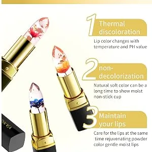 Bekoeen 3 Pcs/Set Flower Jelly Lipstick Set Temperature Change Moisturizer flower Lip Stick Long Lasting Nutritious Lip Balm Magic Color Change Lip Gloss - COLOR CHANGE LIPSTICK