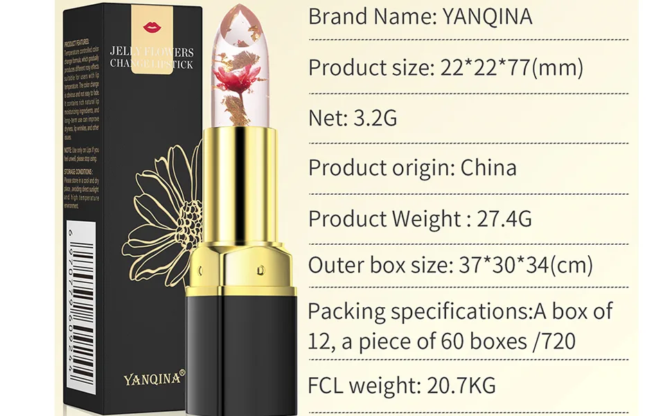 Bekoeen 3 Pcs/Set Flower Jelly Lipstick Set Temperature Change Moisturizer flower Lip Stick Long Lasting Nutritious Lip Balm Magic Color Change Lip Gloss - COLOR CHANGE LIPSTICK