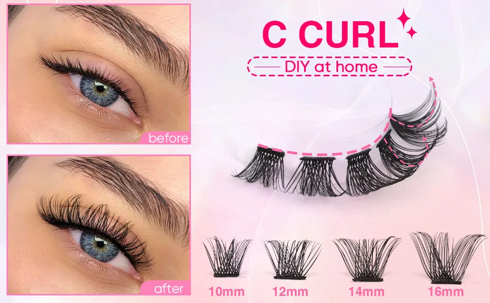 Lash Extension Kit DIY Eyelash Extension Kit  Cluster Lashes Individual D Curl Eyelash Extensions 60 Pcs Clusters Lashes Mink Wispy Fluffy Natural Look Eyelashes by EYDEVRO (10-16mm Mix) - Cluster Lashes D Curl False Eyelashes