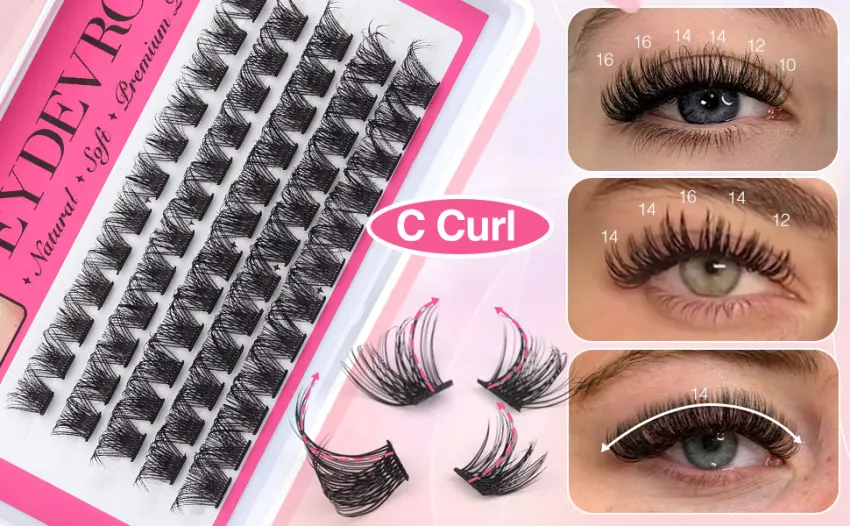 Lash Extension Kit DIY Eyelash Extension Kit  Cluster Lashes Individual D Curl Eyelash Extensions 60 Pcs Clusters Lashes Mink Wispy Fluffy Natural Look Eyelashes by EYDEVRO (10-16mm Mix) - Cluster Lashes D Curl False Eyelashes
