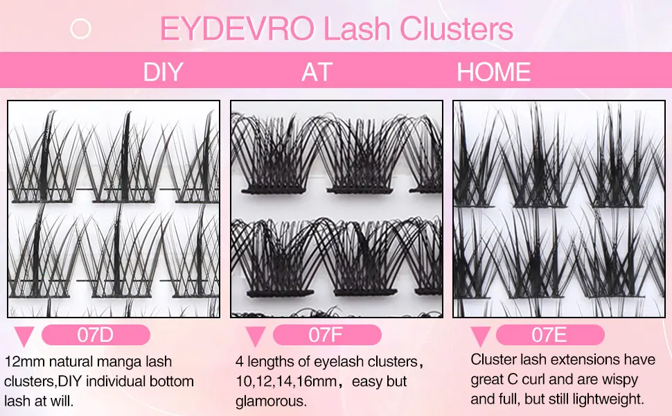Lash Extension Kit DIY Eyelash Extension Kit  Cluster Lashes Individual D Curl Eyelash Extensions 60 Pcs Clusters Lashes Mink Wispy Fluffy Natural Look Eyelashes by EYDEVRO (10-16mm Mix) - Cluster Lashes D Curl False Eyelashes