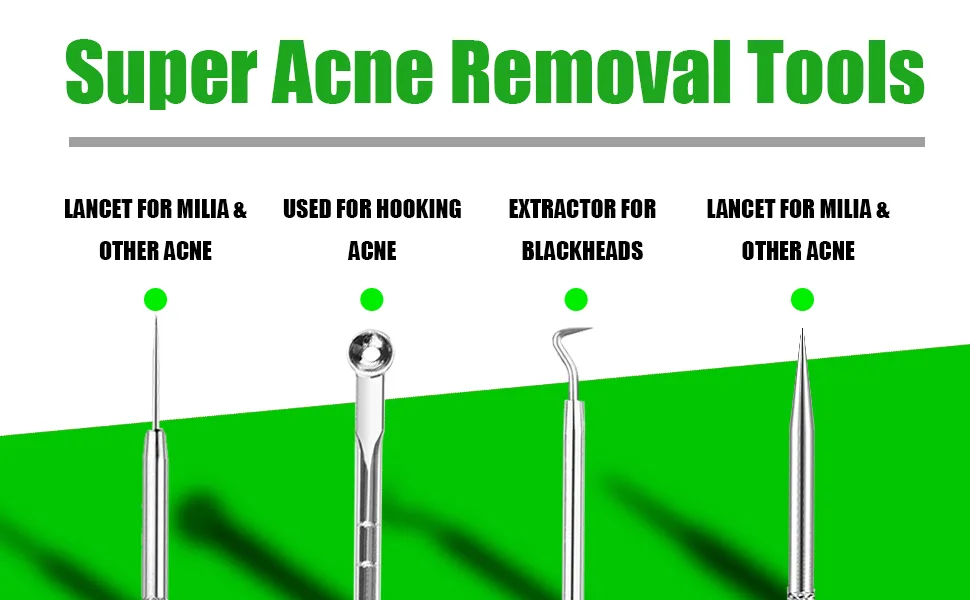 Blackhead Remover Tool  Stainless Steel Pimple Popper Tool Kit  Blackhead Extractor Tool for Face  5-in-1 Blackhead Remover Tool *4 Tweezers *1-0414042 - product information 2
