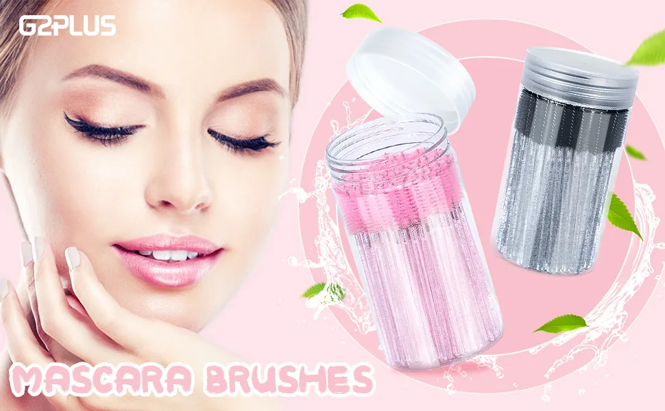 G2PLUS 100PCS Crystal Mascara Wands  Pink Disposable Eyelash Eyebrow Spoolie Brush  Eyelash Brush for Makeup  Eyelash Extensions and Eyebrow Brush with Container - mascara brush