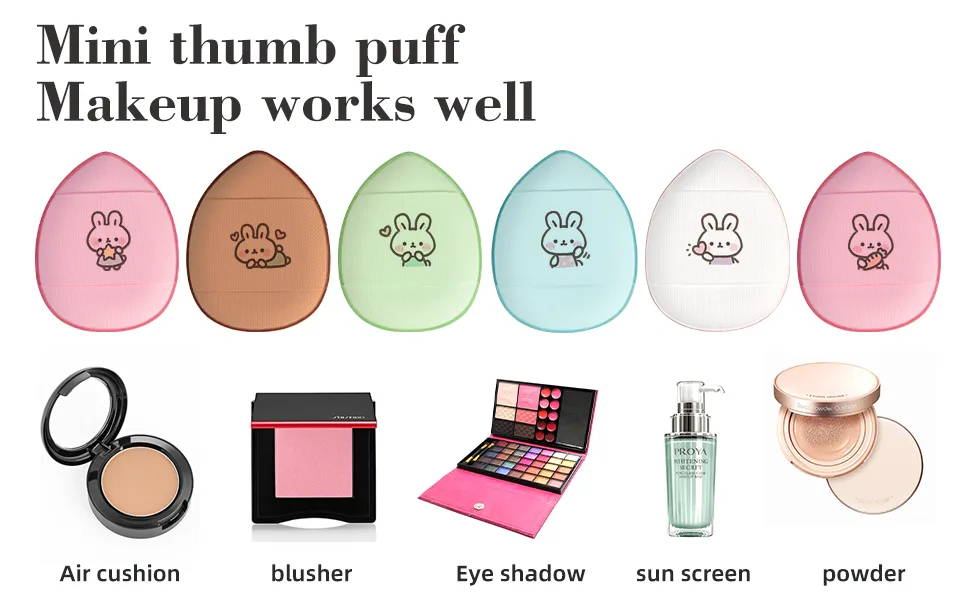 Finger Puff 6 Pcs Cute Rabbit Mini Makeup puff Finger Makeup Sponges Suitable For Foundation  Concealer  Eye Shadow Beauty Makeup Tools (5 Color 1 Set) - Beauty Makeup Tools