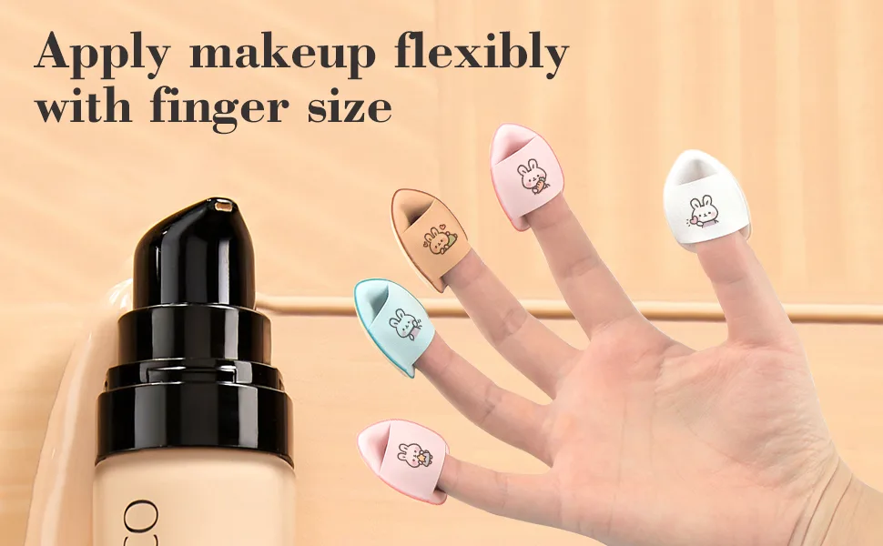 Finger Puff 6 Pcs Cute Rabbit Mini Makeup puff Finger Makeup Sponges Suitable For Foundation  Concealer  Eye Shadow Beauty Makeup Tools (5 Color 1 Set) - makeup puff sponges