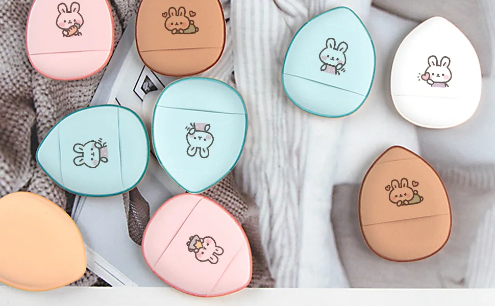 Finger Puff 6 Pcs Cute Rabbit Mini Makeup puff Finger Makeup Sponges Suitable For Foundation  Concealer  Eye Shadow Beauty Makeup Tools (5 Color 1 Set) - mini powder puff
