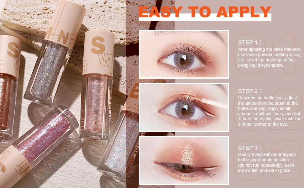 Bekoeen 5 PCS Liquid Glitter Eyeshadow Korean Makeup Under Eye Shadow Bling Pigmented  Long Lasting  Quick Drying  Loose Glitter Glue for Crystals EyeMakeup - how to use